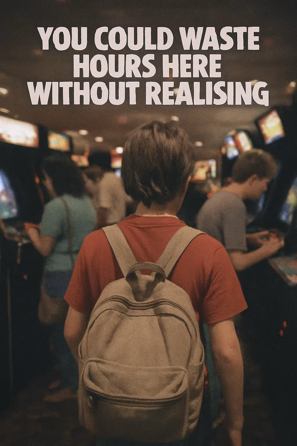 carrying a school bag through a noisy arcade second image