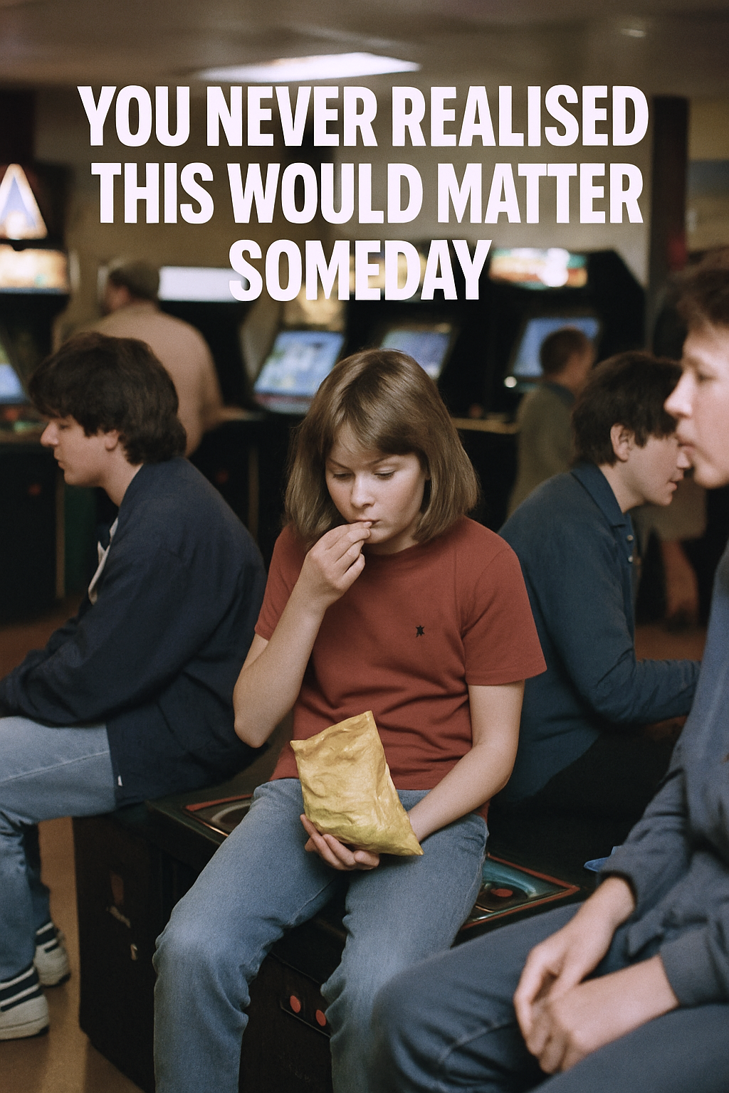 eating chips while sitting on arcade machines second image