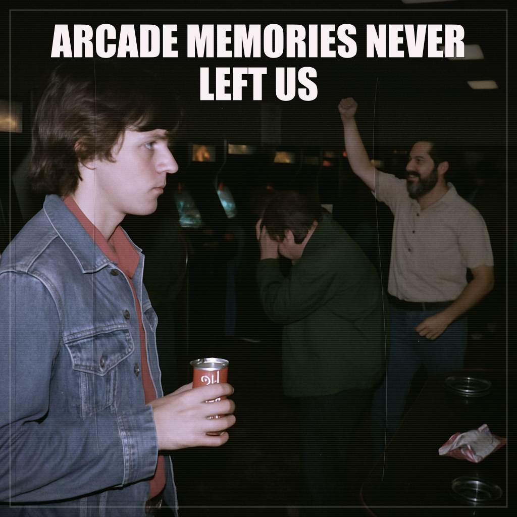 standing in line at arcade with a coke waiting your turn second image