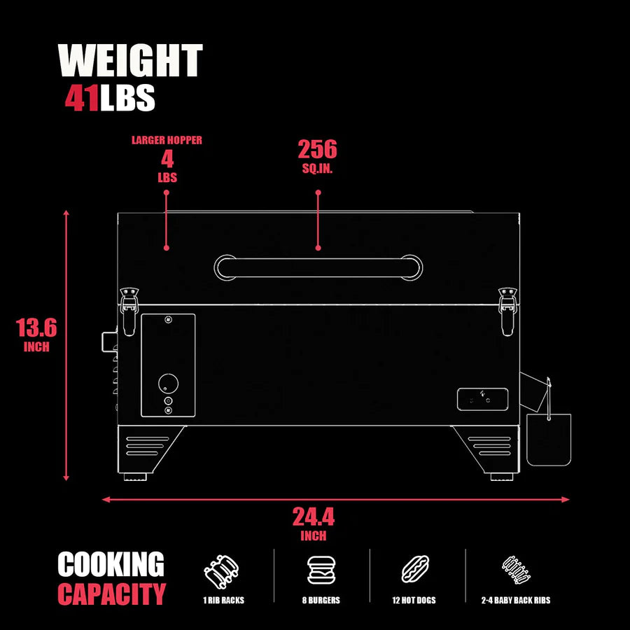 Asmoke AS300 Portable Pellet Grill and Smoker - Red