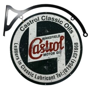 Castrol Classic Oil Diameter Double Sided Metal Sign With Hanger