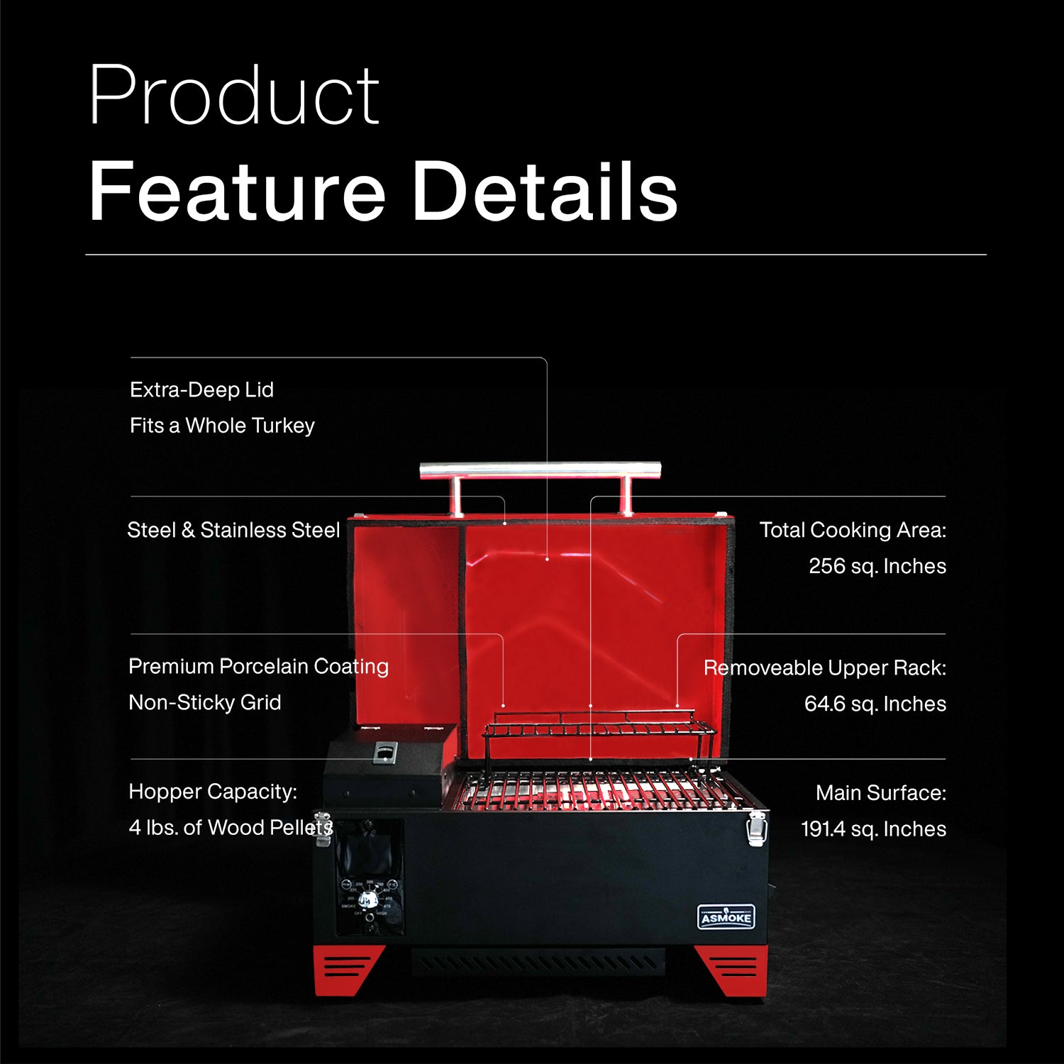 Asmoke AS350 Portable Pellet Grill and Smoker - Red