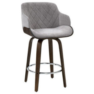 Artiss Velvet Bar Stool Swivel - Grey and Wood