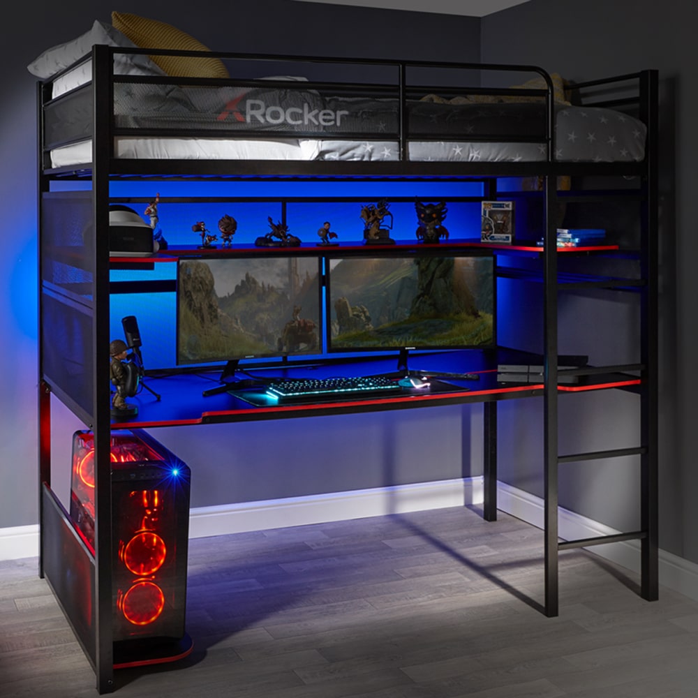 X Rocker Battlebunk Gaming High Sleeper Bed With Desk