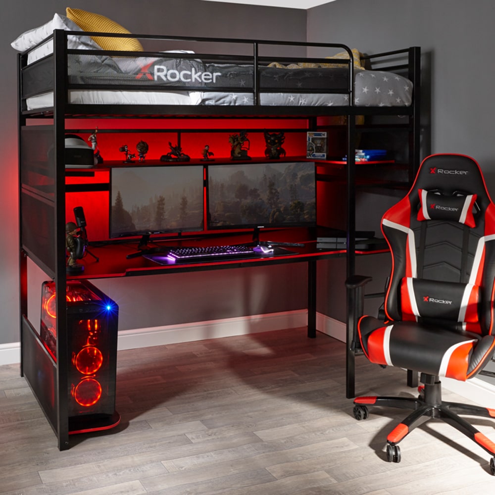 X Rocker Battlebunk Gaming High Sleeper Bed With Desk