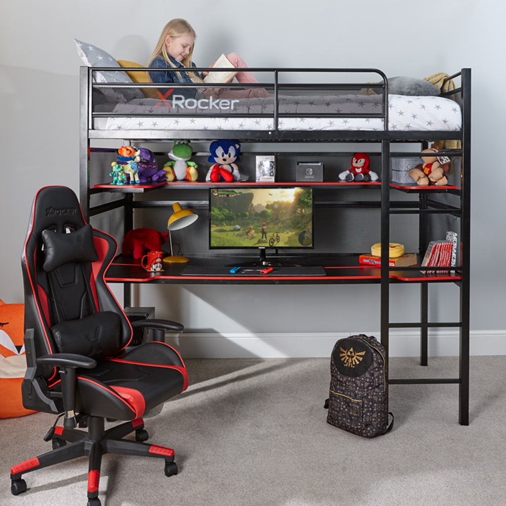 X Rocker Battlebunk Gaming High Sleeper Bed With Desk