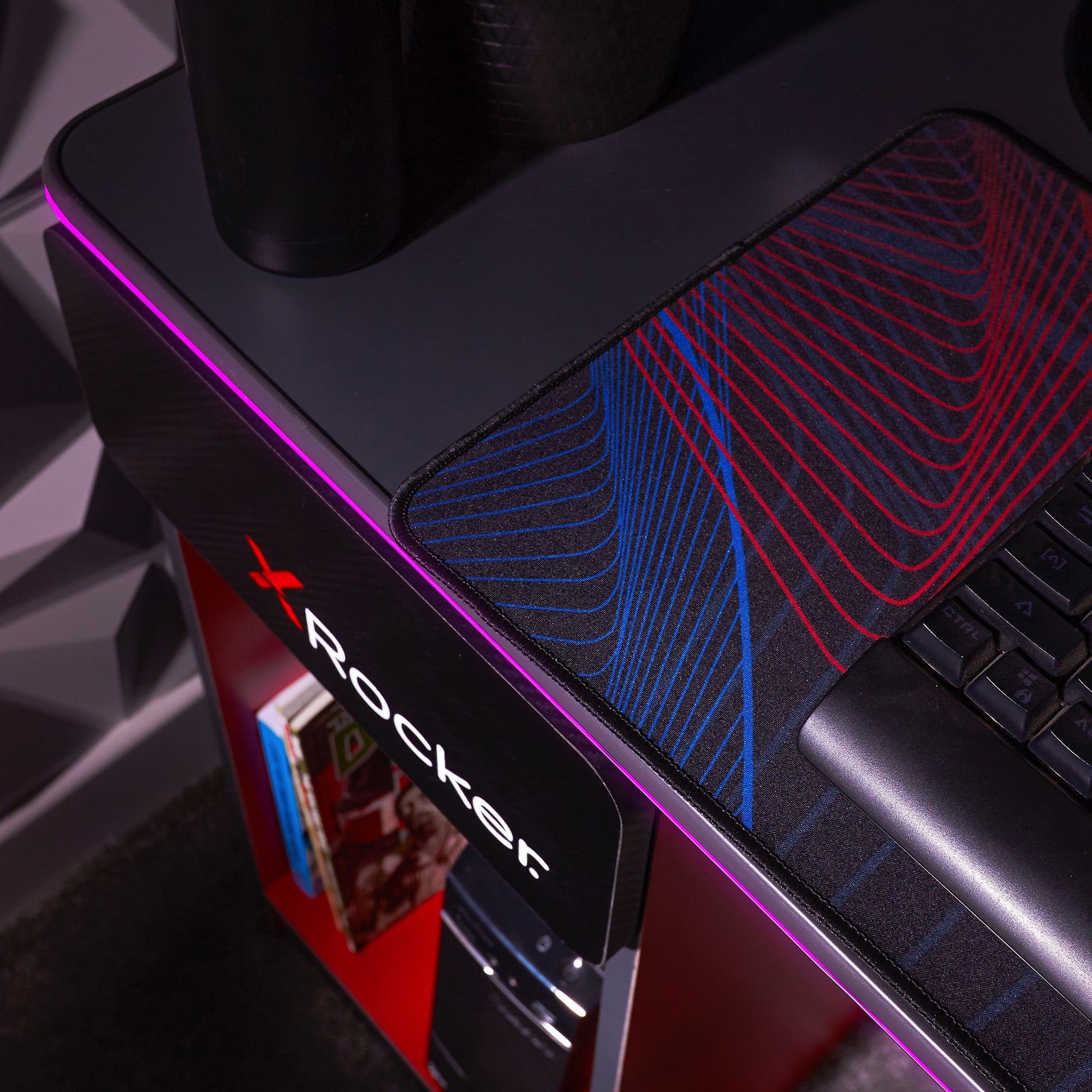 X Rocker Carbon-Tek Desk with Neo Fibre LED Lighting and Wireless Charging - Black