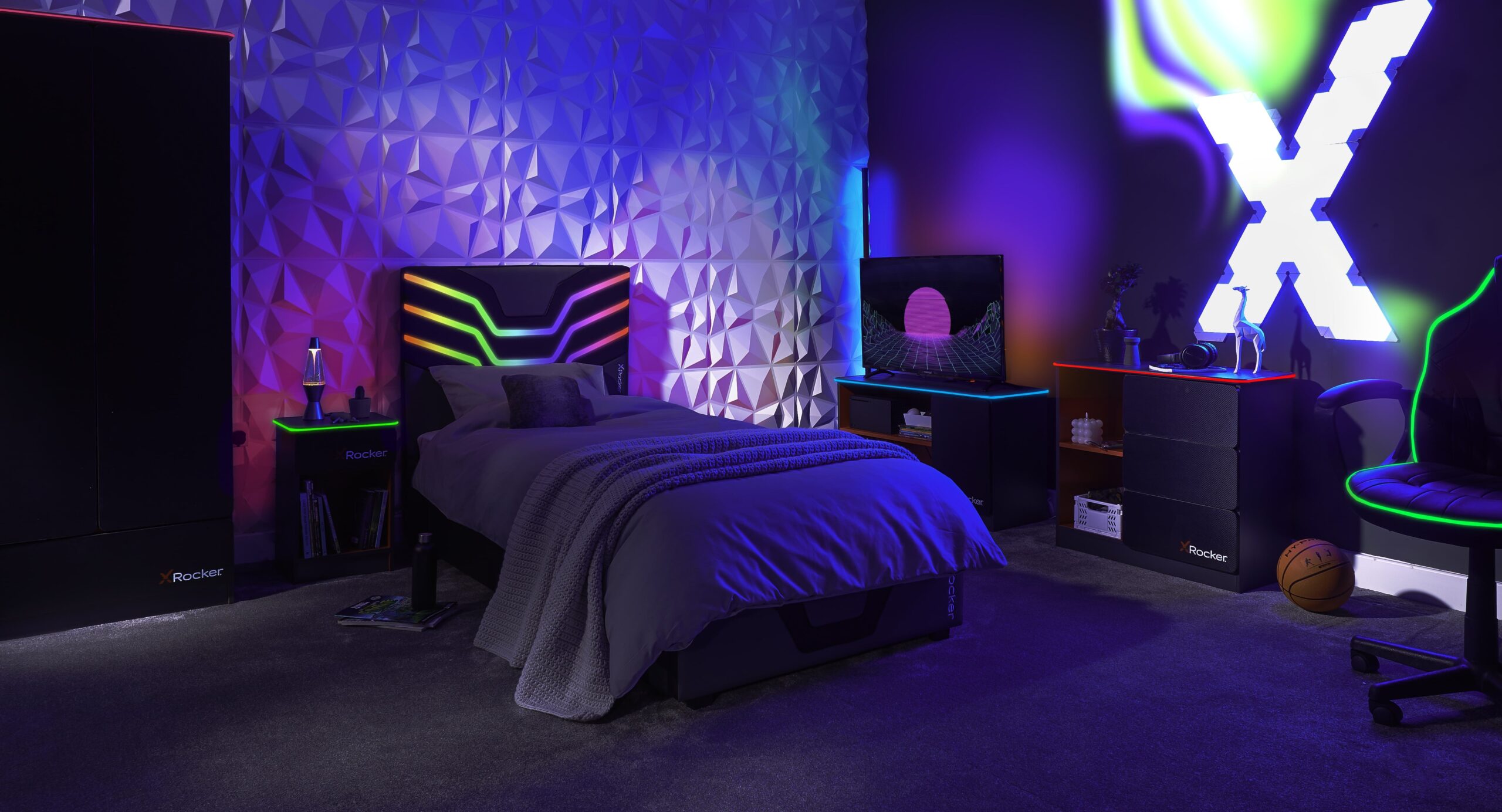 X Rocker Carbon-Tek Desk with Neo Fibre LED Lighting and Wireless Charging - Black