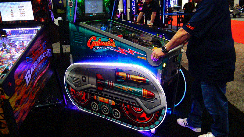 Galactic Tank Force at Amusement Expo 2024. GIF showing the LEDs whilst it is played.