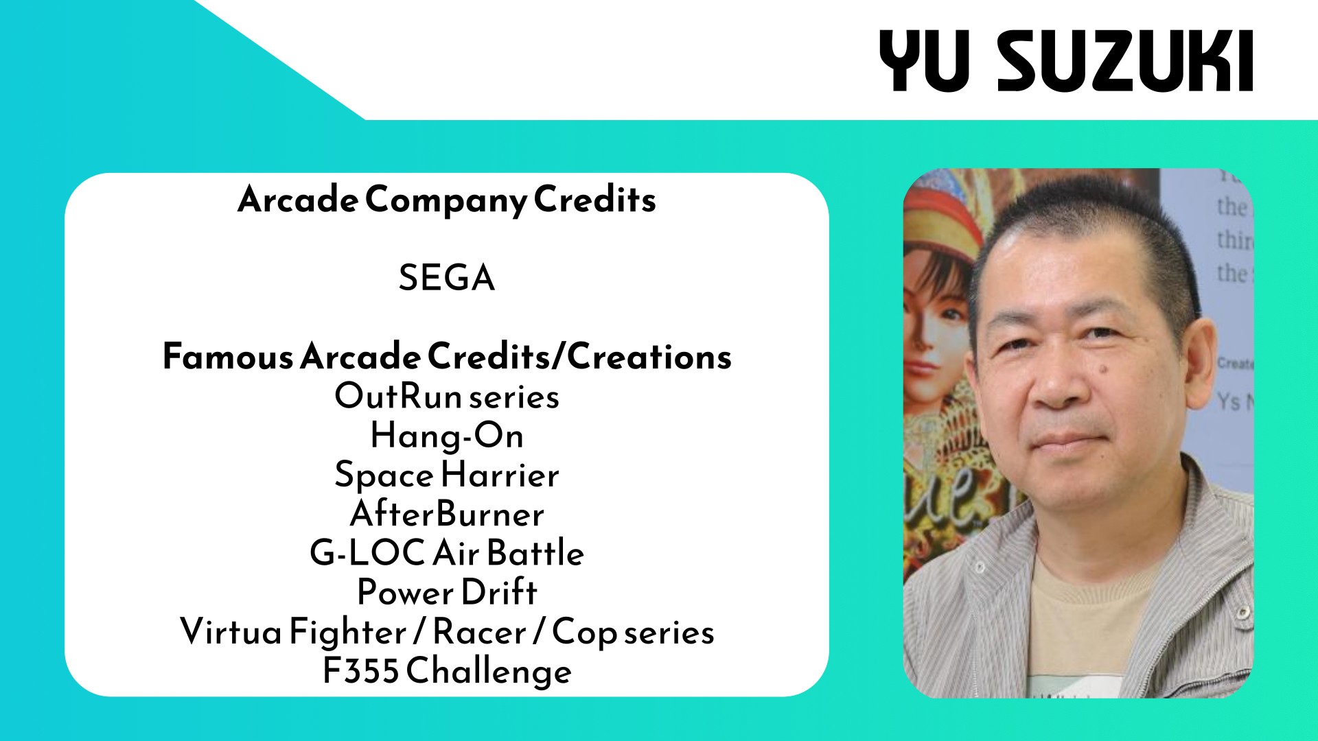 Yu Suzuki - Arcade Hall of Fame