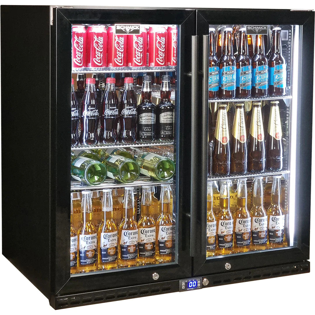 Schmick Black Quiet Under Bench Triple Glazed 2 Door Bar Fridge