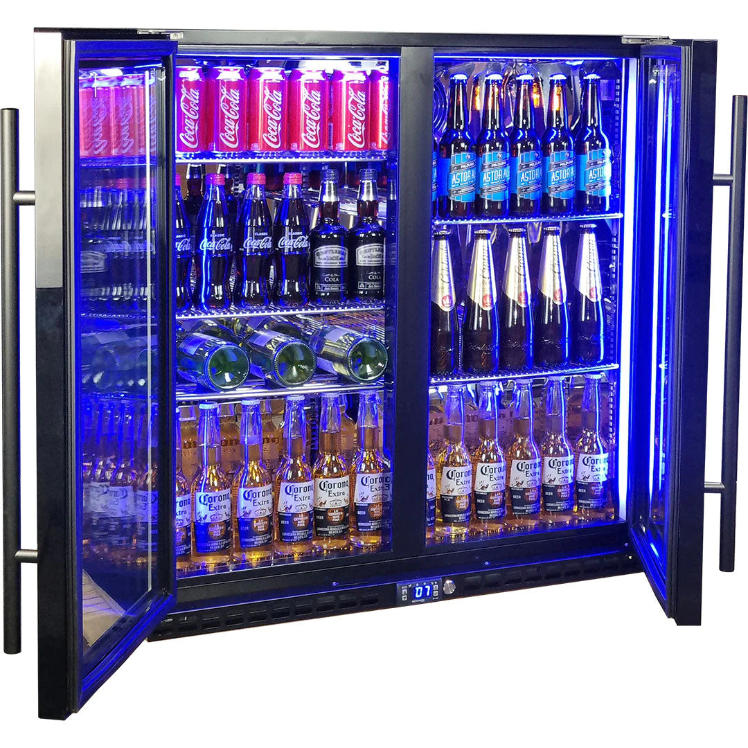 Schmick Black Quiet Under Bench Triple Glazed 2 Door Bar Fridge
