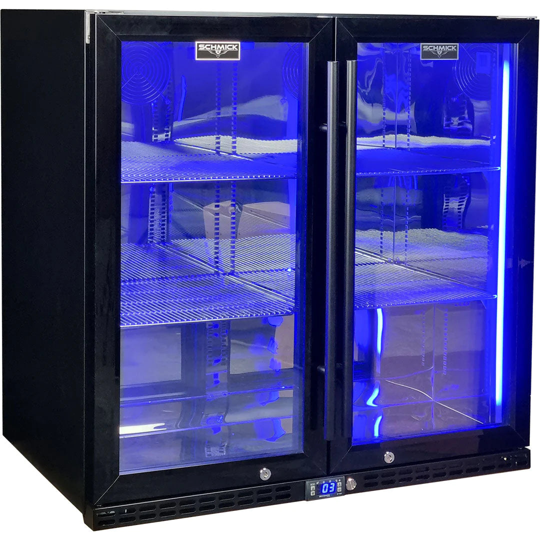 Schmick Black Quiet Under Bench Triple Glazed 2 Door Bar Fridge