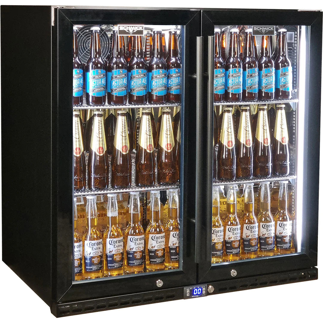 Schmick Black Quiet Under Bench Triple Glazed 2 Door Bar Fridge