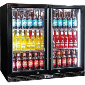 Schmick Twin Door Quiet Running Black Heated Glass Door Bar Fridge