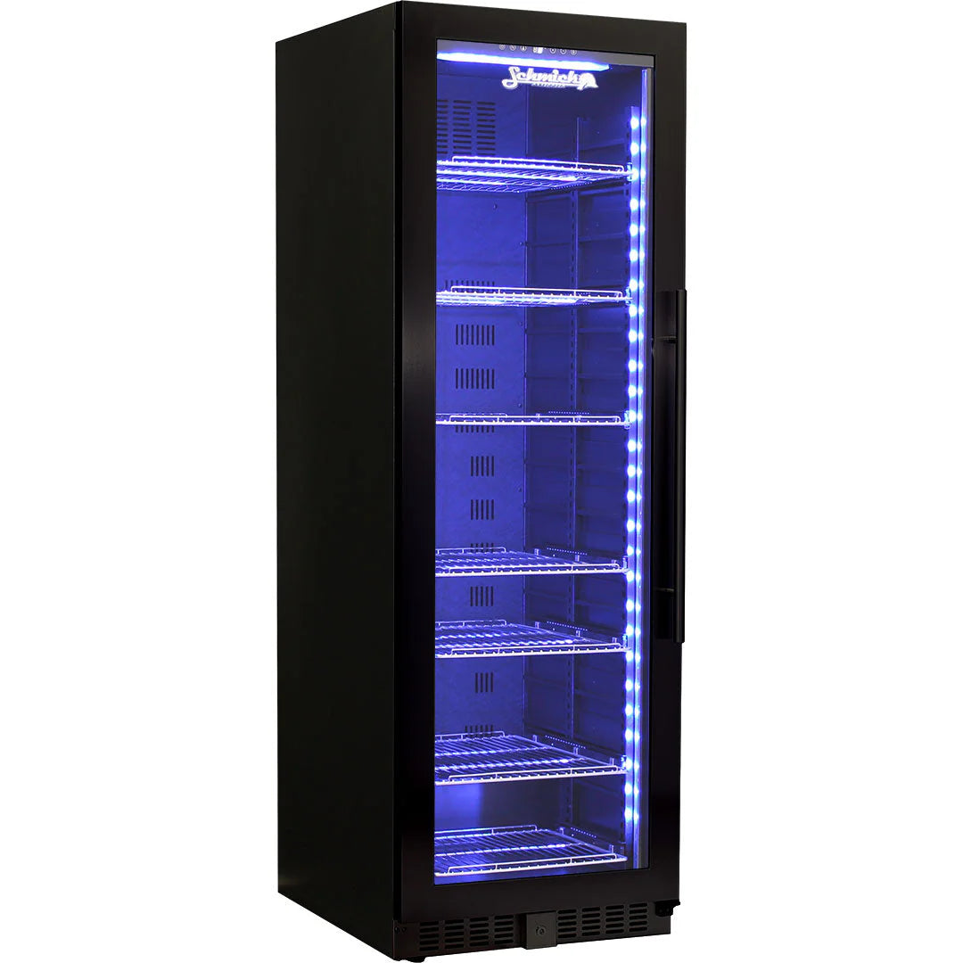 Schmick Glass Door Upright 405L Black Bar Fridge Left Hinged
