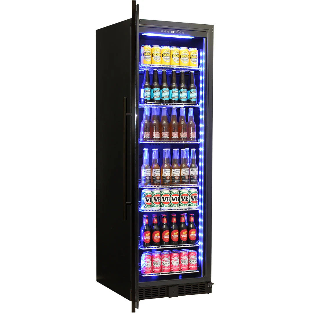 Schmick Glass Door Upright 405L Black Bar Fridge Left Hinged
