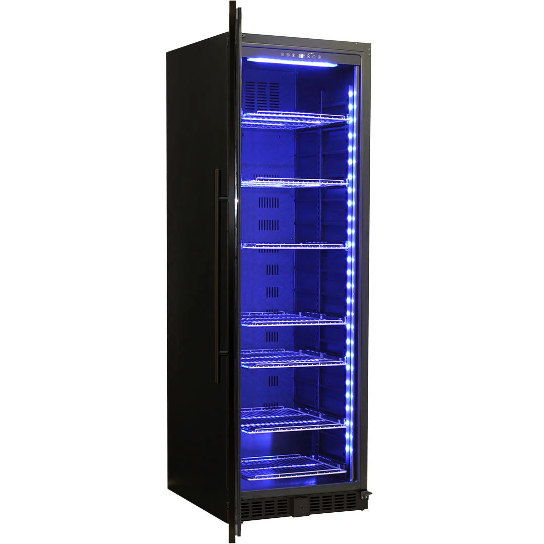 Schmick Glass Door Upright 405L Black Bar Fridge Left Hinged