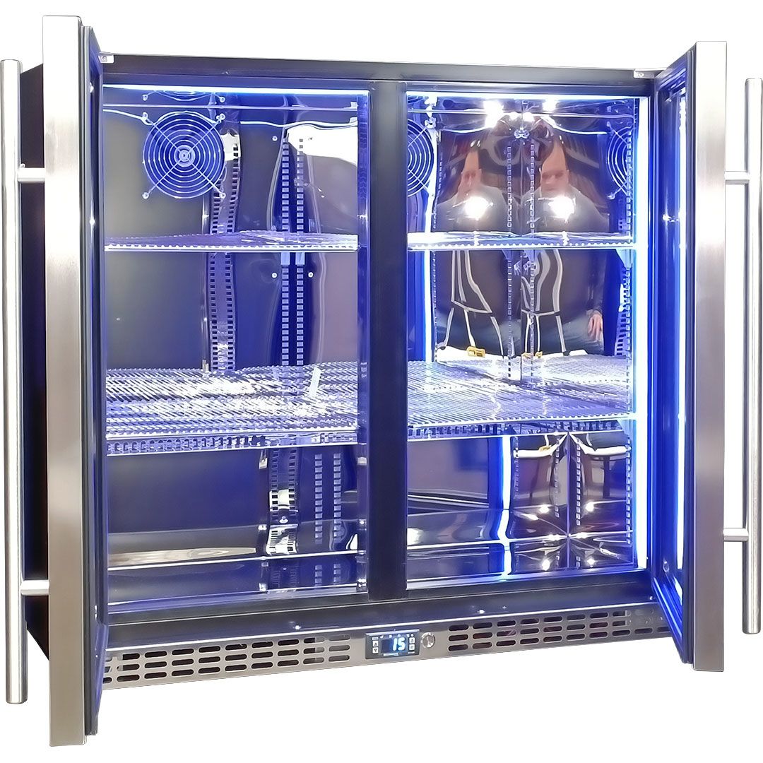 Schmick Twin Door Quiet Running Stainless Triple Glazed Glass Door Bar Fridge