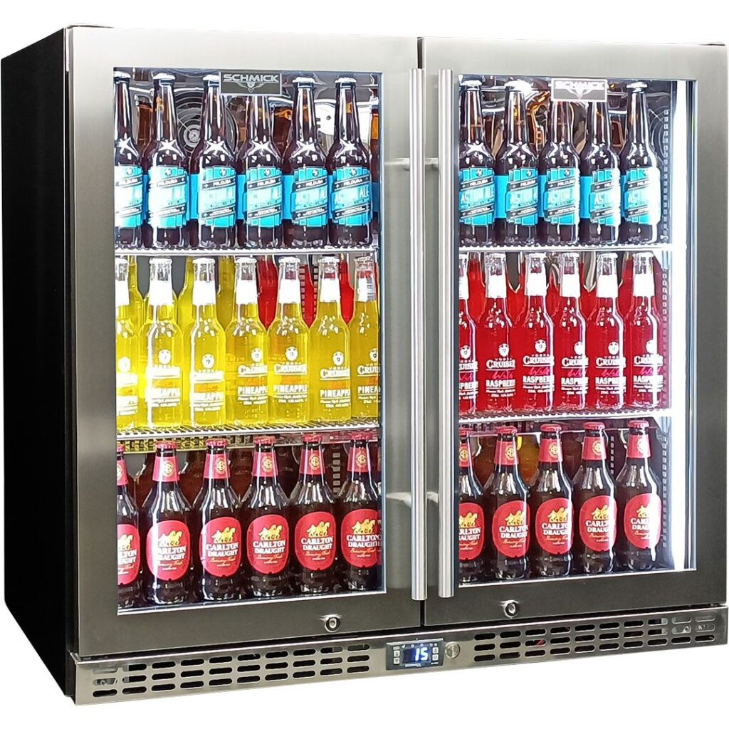 Schmick Twin Door Quiet Running Stainless Triple Glazed Glass Door Bar Fridge