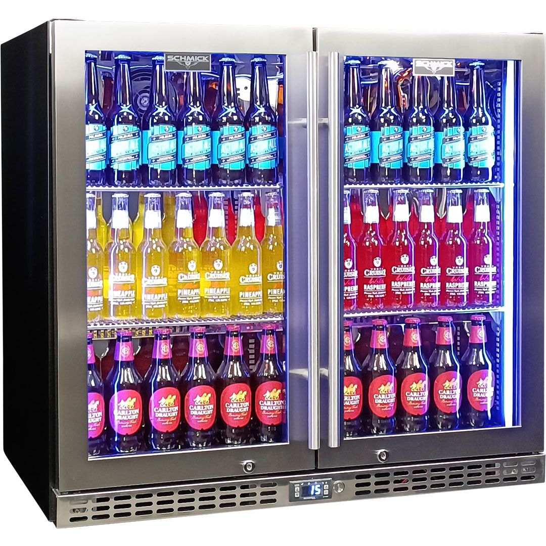 Schmick Twin Door Quiet Running Stainless Triple Glazed Glass Door Bar Fridge