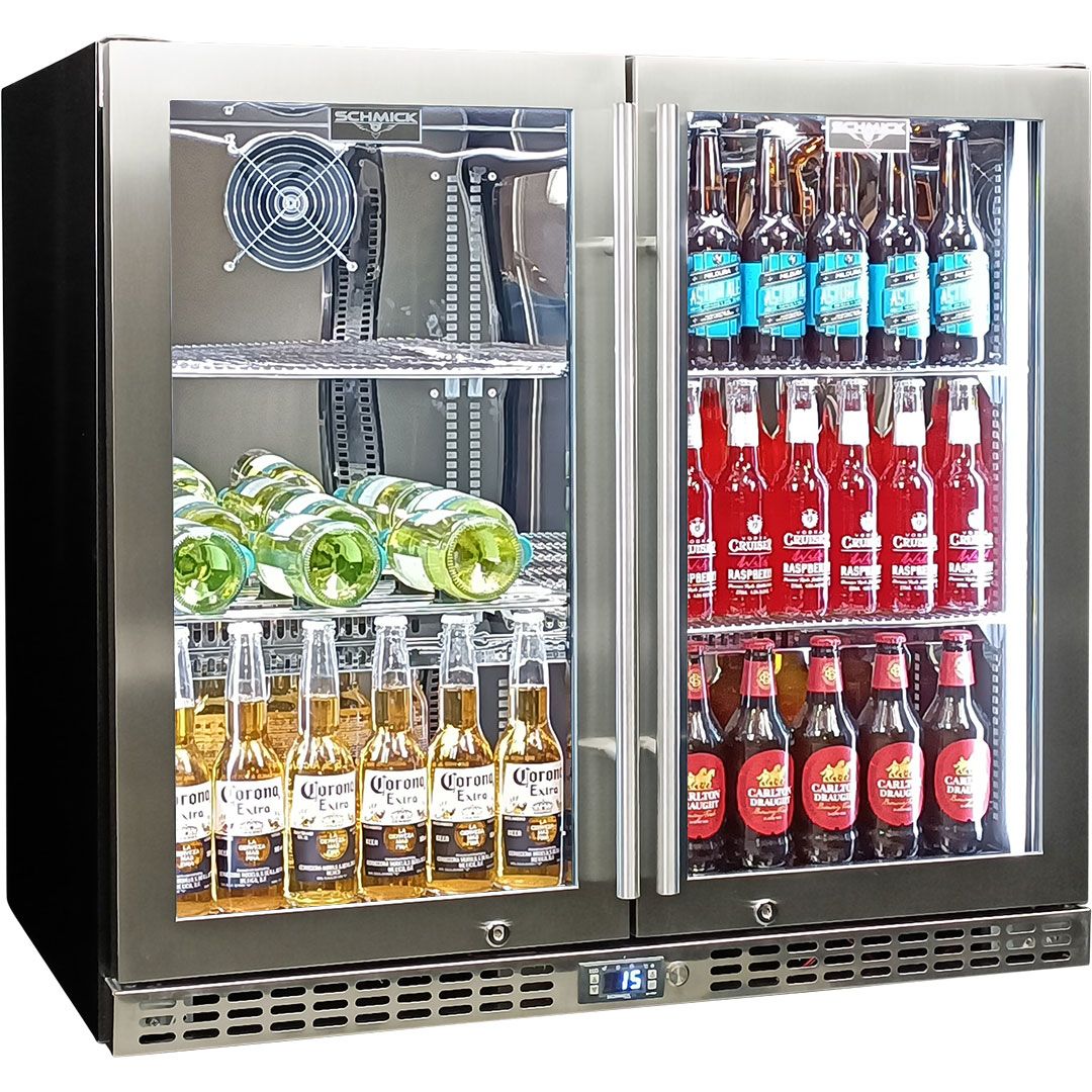 Schmick Twin Door Quiet Running Stainless Triple Glazed Glass Door Bar Fridge