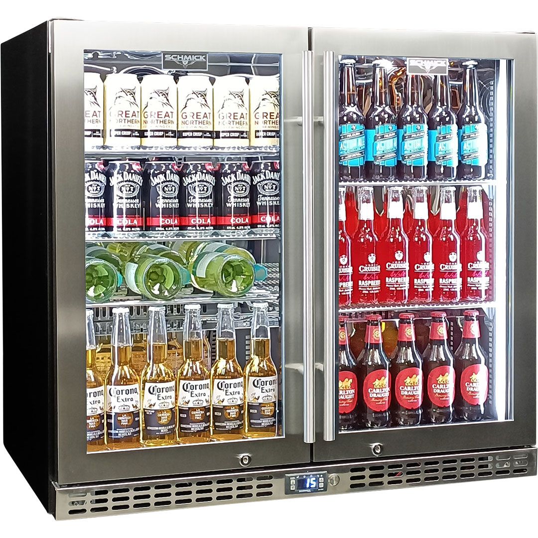 Schmick Twin Door Quiet Running Stainless Triple Glazed Glass Door Bar Fridge