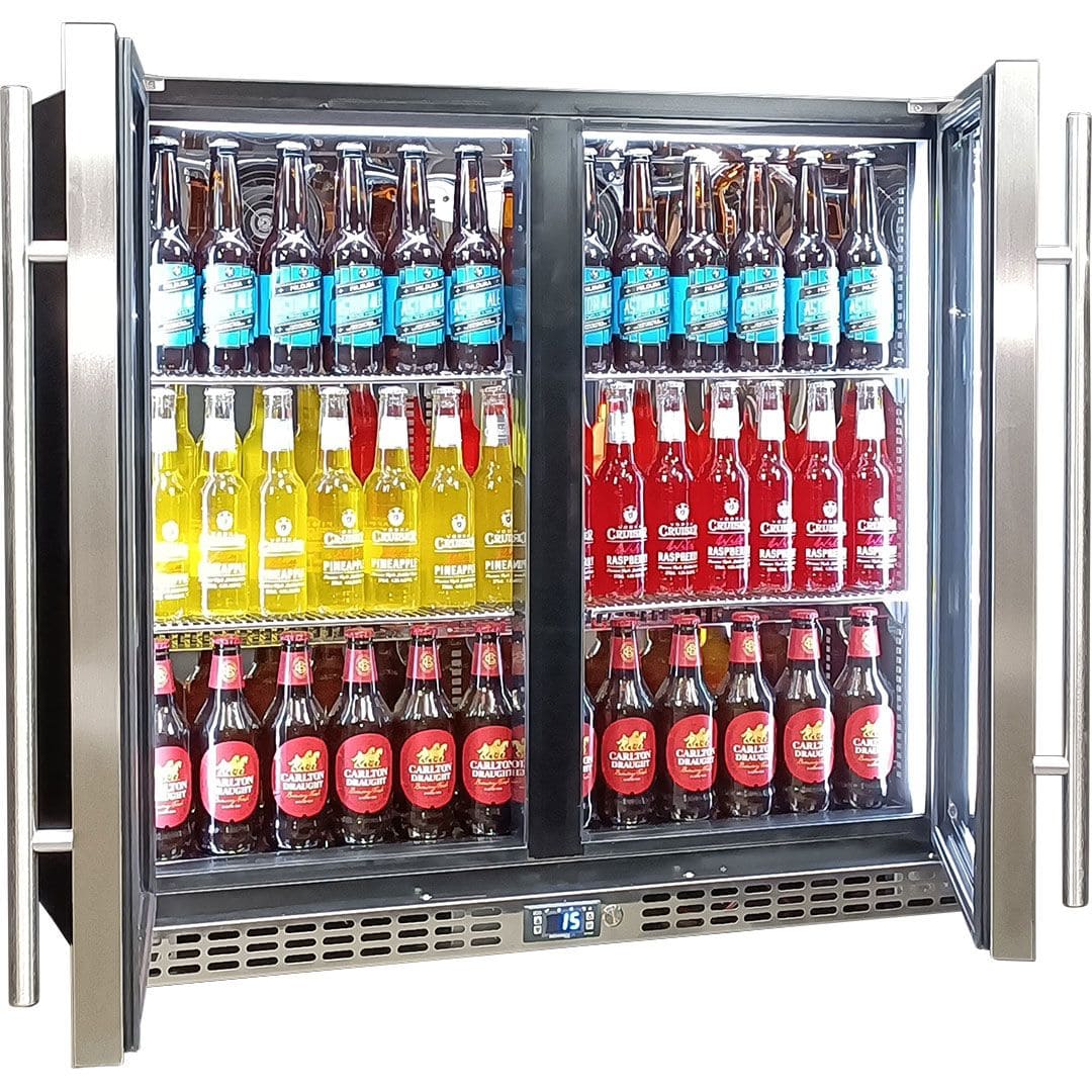 Schmick Twin Door Quiet Running Stainless Triple Glazed Glass Door Bar Fridge