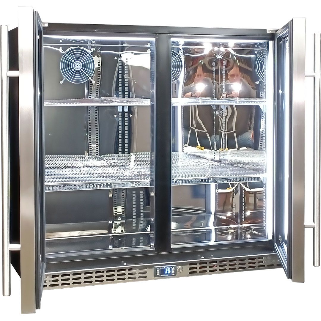 Schmick Twin Door Quiet Running Stainless Triple Glazed Glass Door Bar Fridge