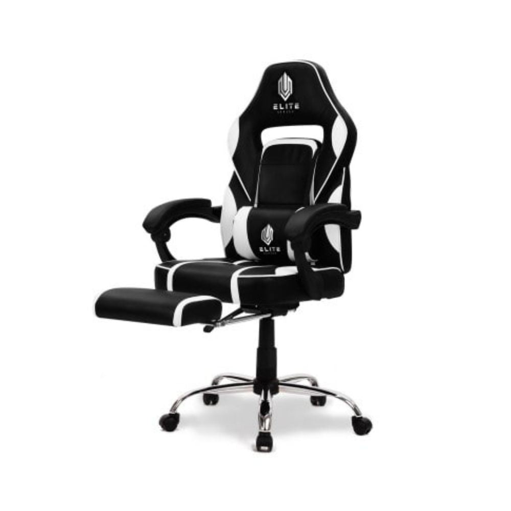 Overdrive Black and White Gaming Chair with Footrest