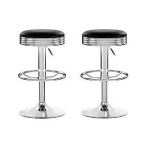 Black Adjustable Leather Bar Stools - Set of 2