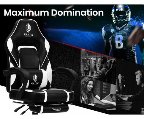 Overdrive Black and White Gaming Chair with Footrest