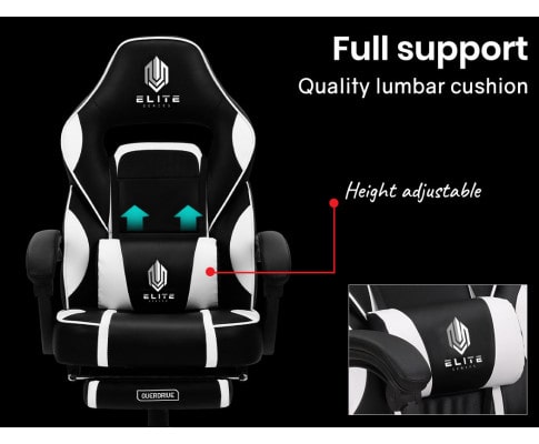 Overdrive Black and White Gaming Chair with Footrest