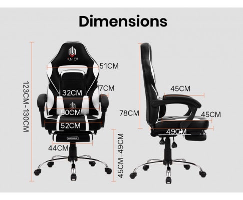 Overdrive Black and White Gaming Chair with Footrest