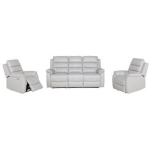 Royal 3pc 5 Seater Leather Electric Recliner Home Theatre Sofa Lounge Set Grey