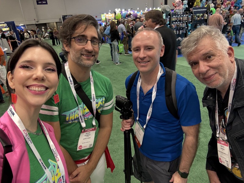 left to right: Caris Baker & Brian Stabile of Astro Crow Games; Arcadehero; Nikita Mikros of Bublebear Games