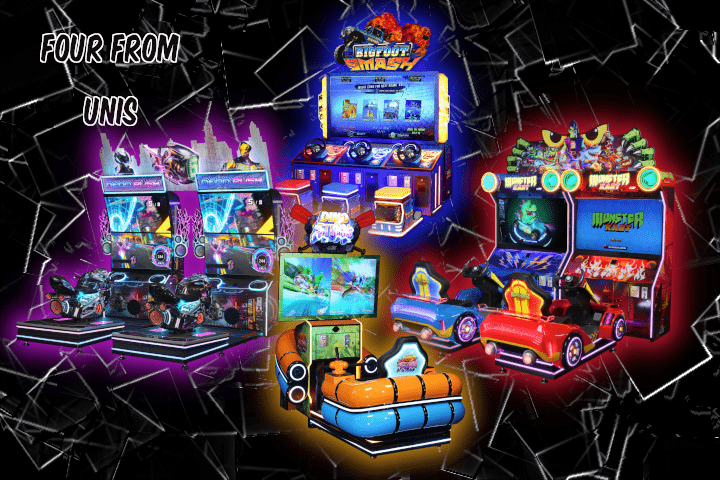 UNIS Ships Four New Arcade Games: Neon Rush, Dino Storm, Monster Kart and Bigfoot Smash