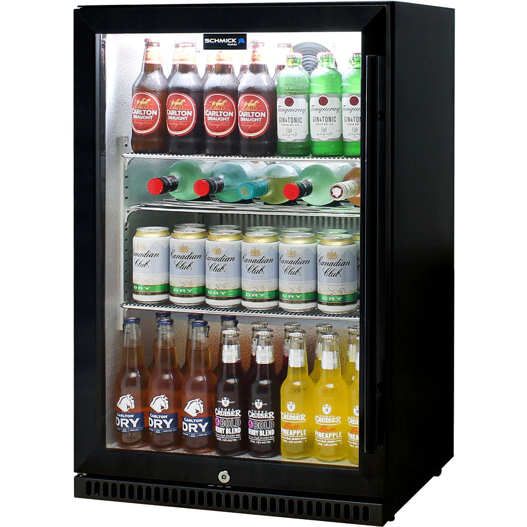 Schmick Black 118L Bar Fridge With Heated Glass Door