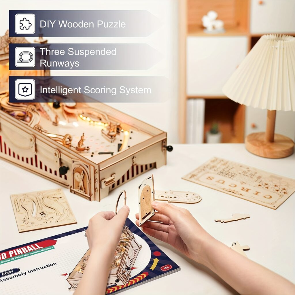 ROBOTIME 3D Wooden DIY Pinball Machine Puzzle