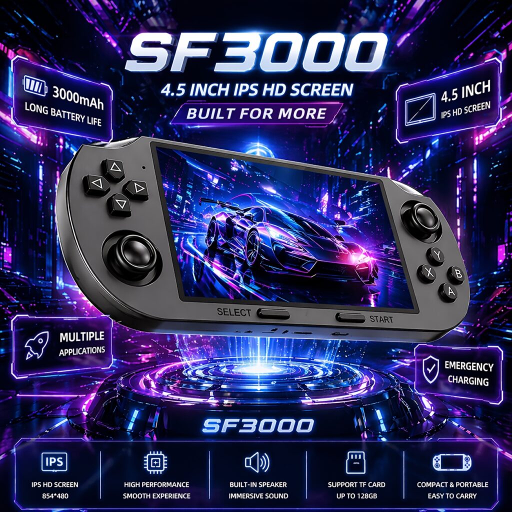 SF3000 Vintage Handheld Game Console – 3.5-Inch IPS Screen, Linux System and 64GB Storage