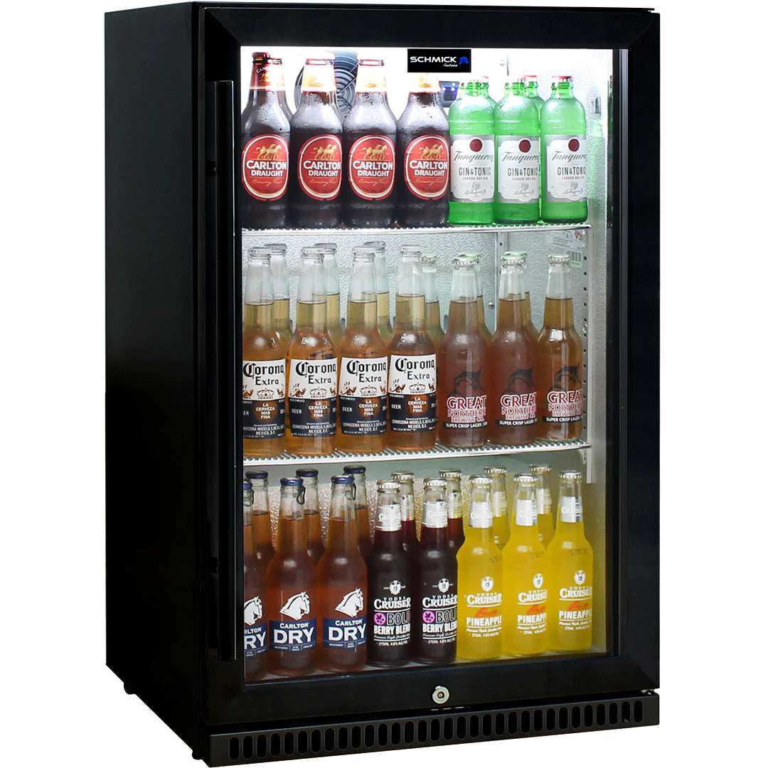 Schmick Black 118L Bar Fridge With Heated Glass Door