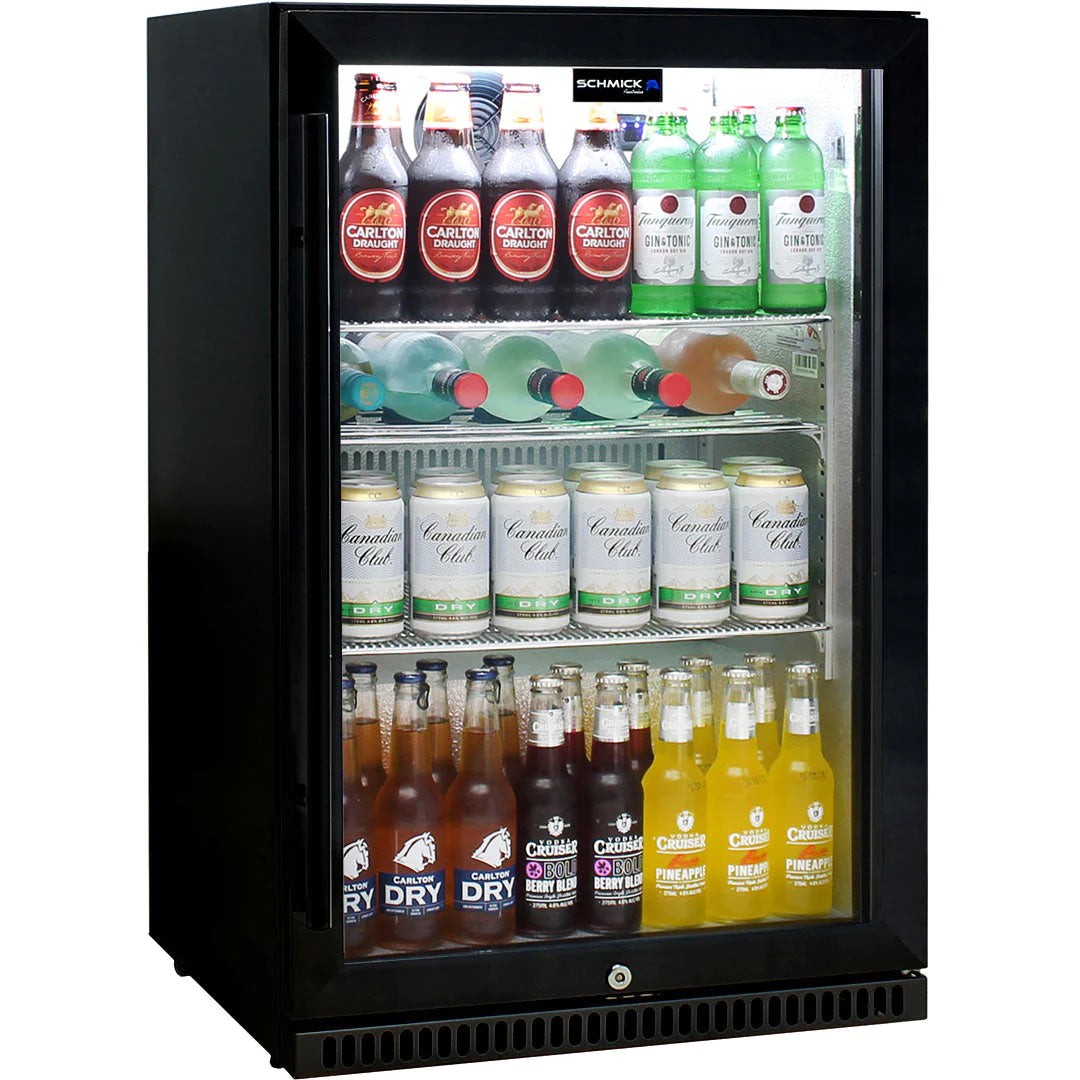 Schmick Black 118L Bar Fridge With Heated Glass Door