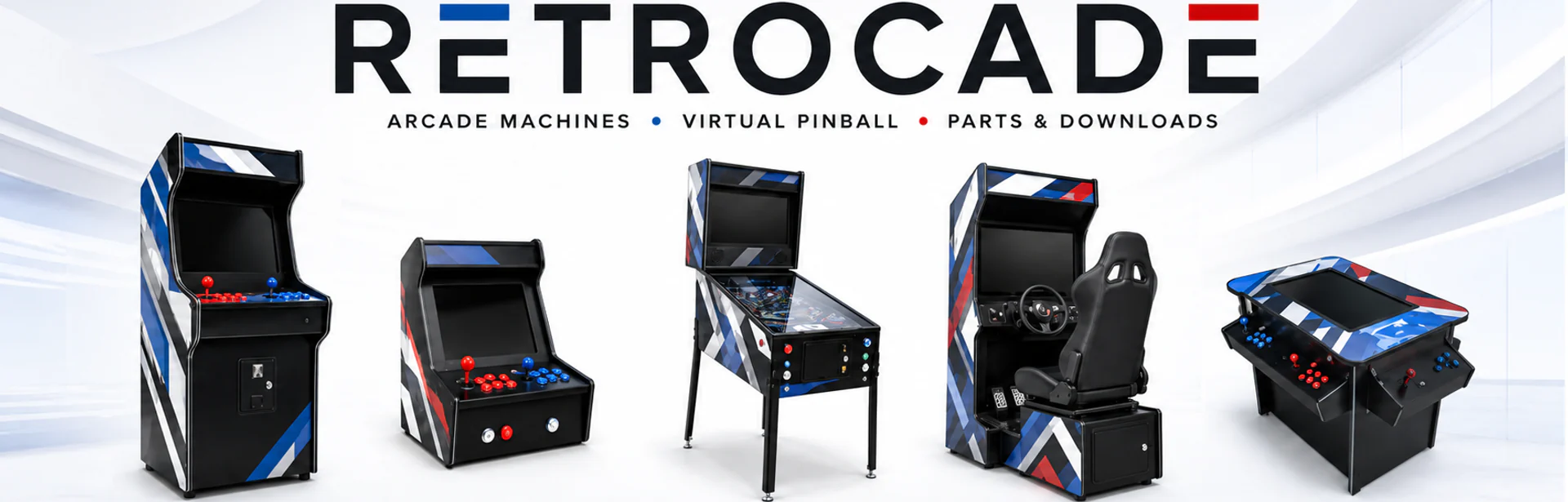 Retrocade arcade machines and virtual pinball footer banner