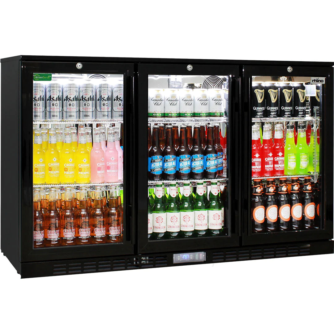 Commercial Glass 3 Door Under Bench Bar Fridge 330L