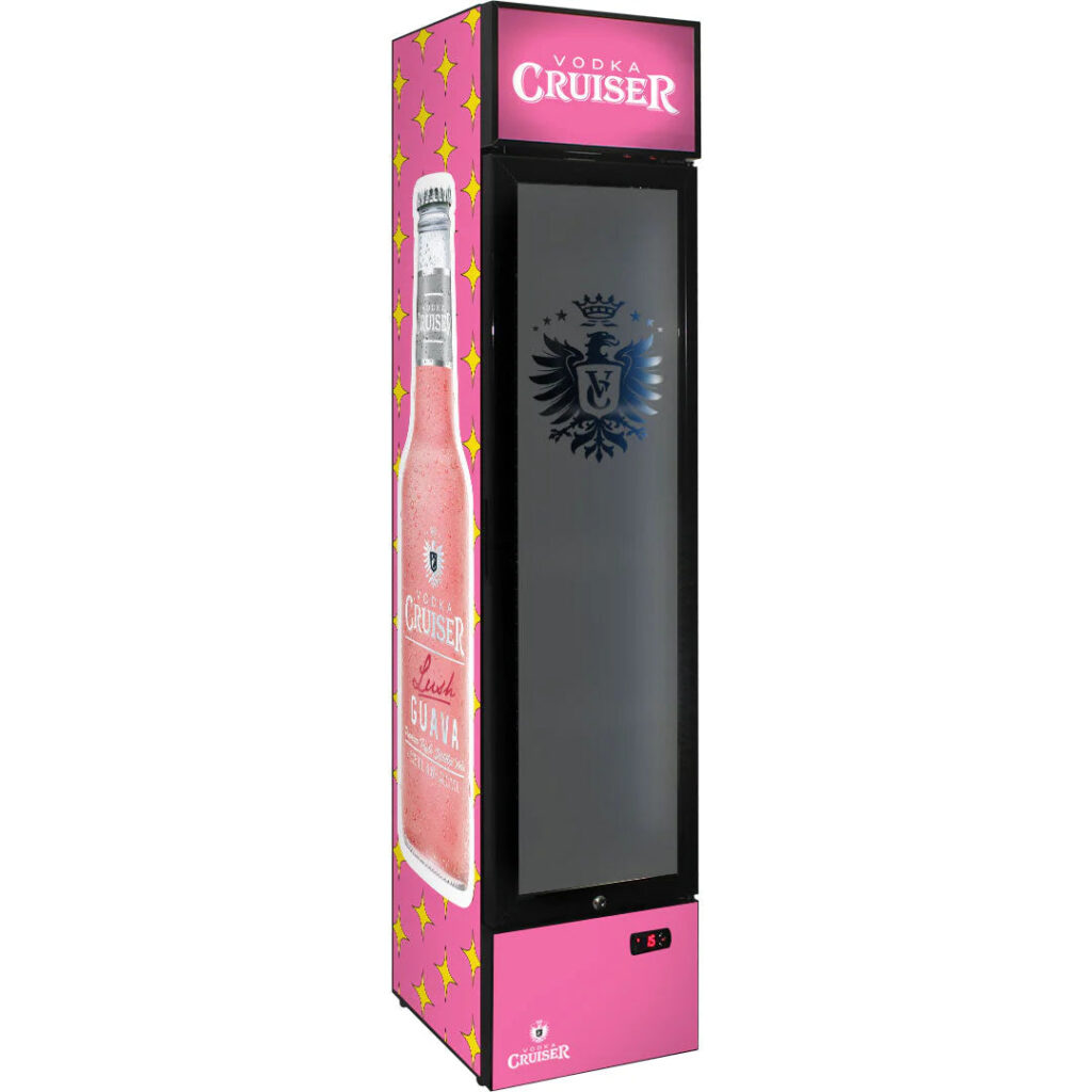 Vodka Cruiser Pink Branded 160L Upright Bar Fridge