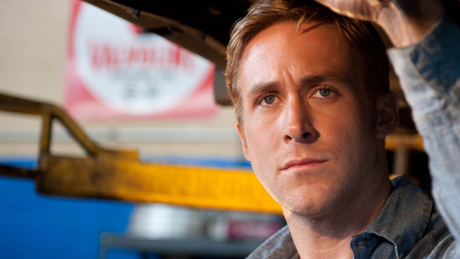 A close up of Ryan Gosling's Driver in Drive