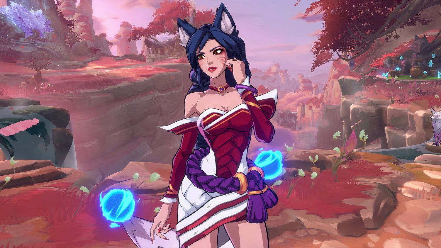 Ahri from SXKO, looking pensive with cat ears
