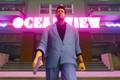 Tommy Vercetti exists the Oceanview in GTA Vice City Definitive Edition