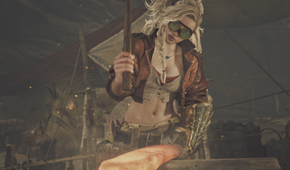 An image of the smithy in Monster Hunter Wilds hammering a weapon.