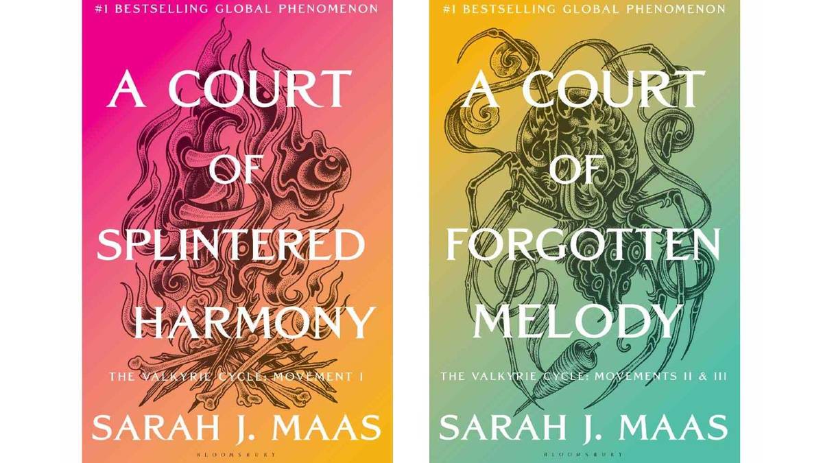 The covers of Sarah J. Maas’ two new A Court of Thorns and Roses novels, A Court of Splintered Harmony and A Court of Forgotten Melody.